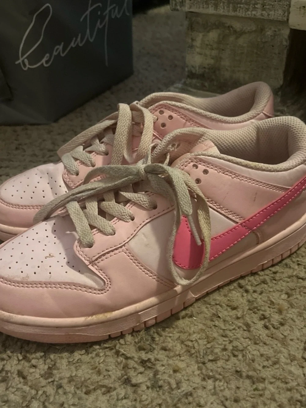Nike Women’s Low-Top Light Pink Sneakers with Hot Pink Swoosh